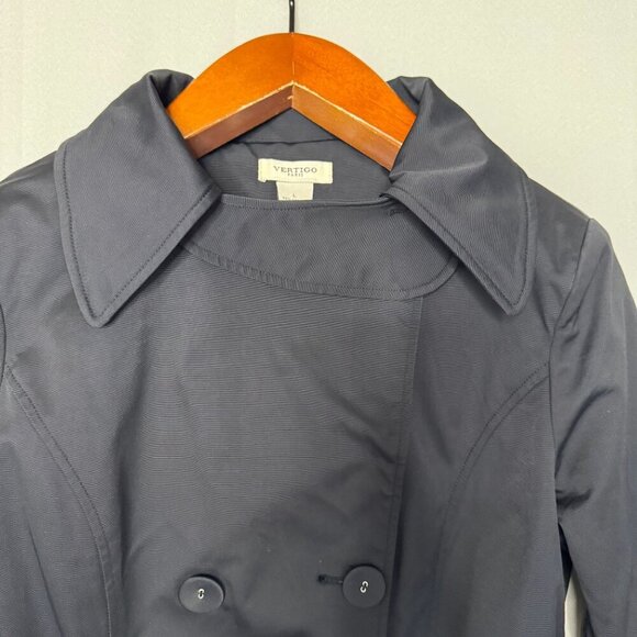 Vintage Y2K Vertigo Paris Black Double Breast Knee Length Trench Coat Size Large - Picture 11 of 16